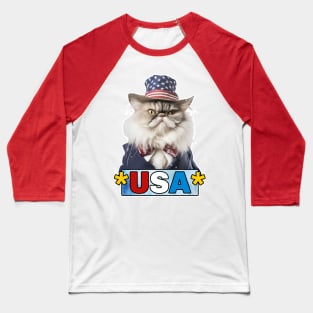 Patriotic Persian Cat Baseball T-Shirt